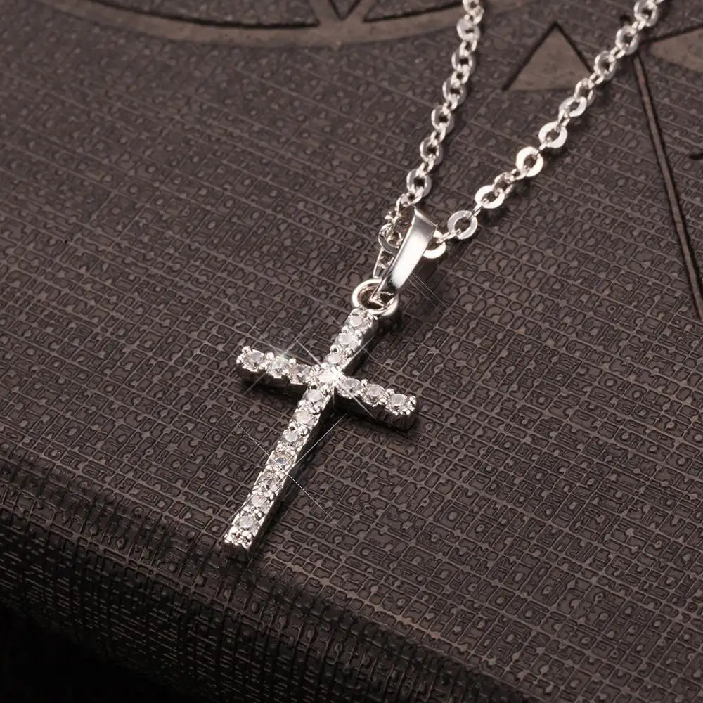 Collier Croix Cristal – Or et Noir Homme Femme