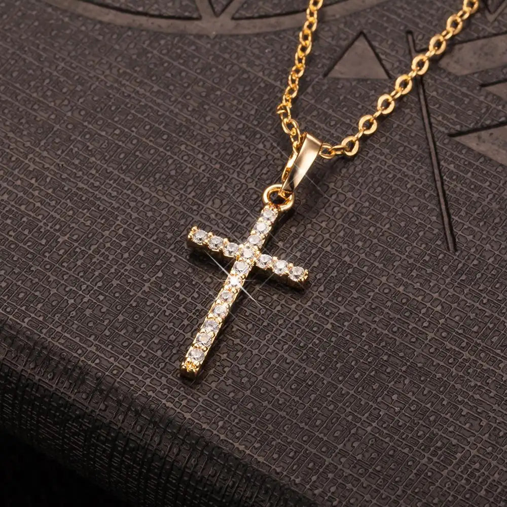 Collier Croix Cristal – Or et Noir Homme Femme
