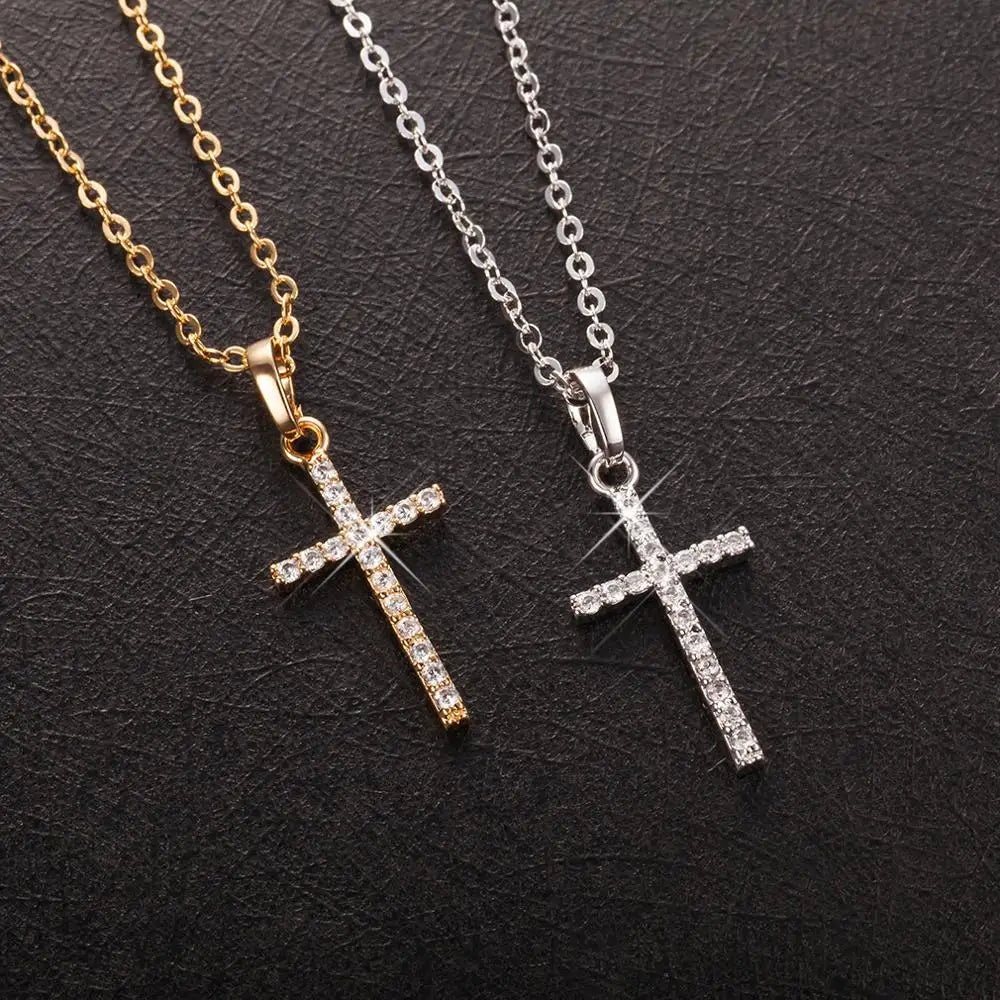 Collier Croix Cristal – Or et Noir Homme Femme