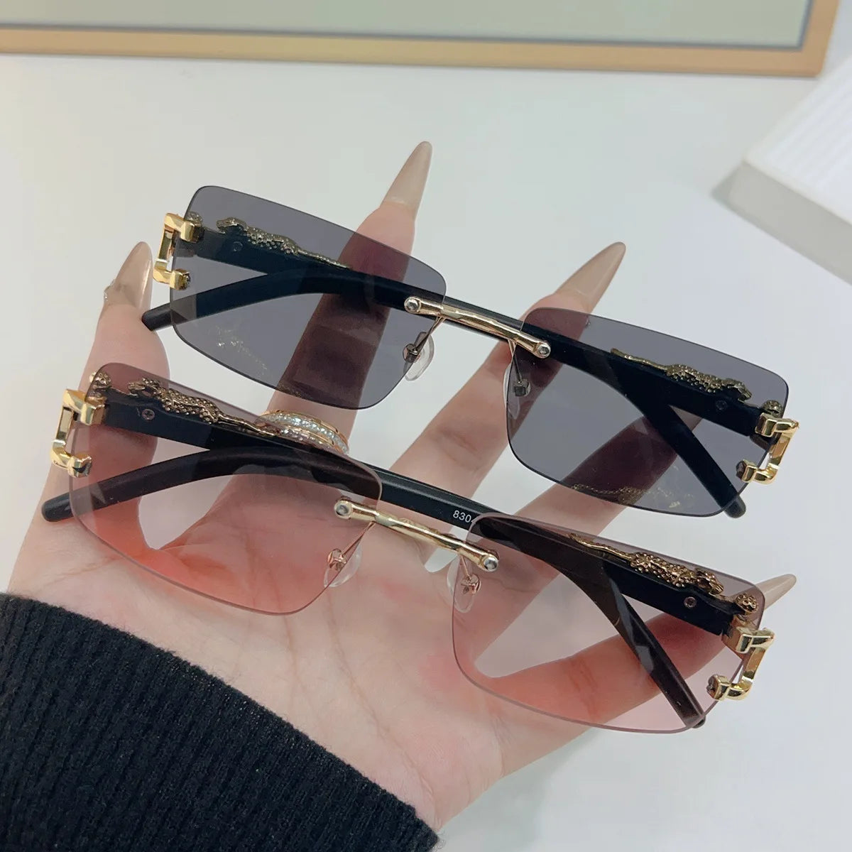 Lunettes de Soleil Frameless Rectangulaires – Style Vintage – Homme & Femme