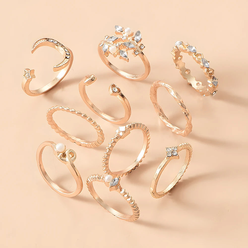 Set Bagues Femme Or – 10 Pièces Style Bohème – Idéal Cadeau