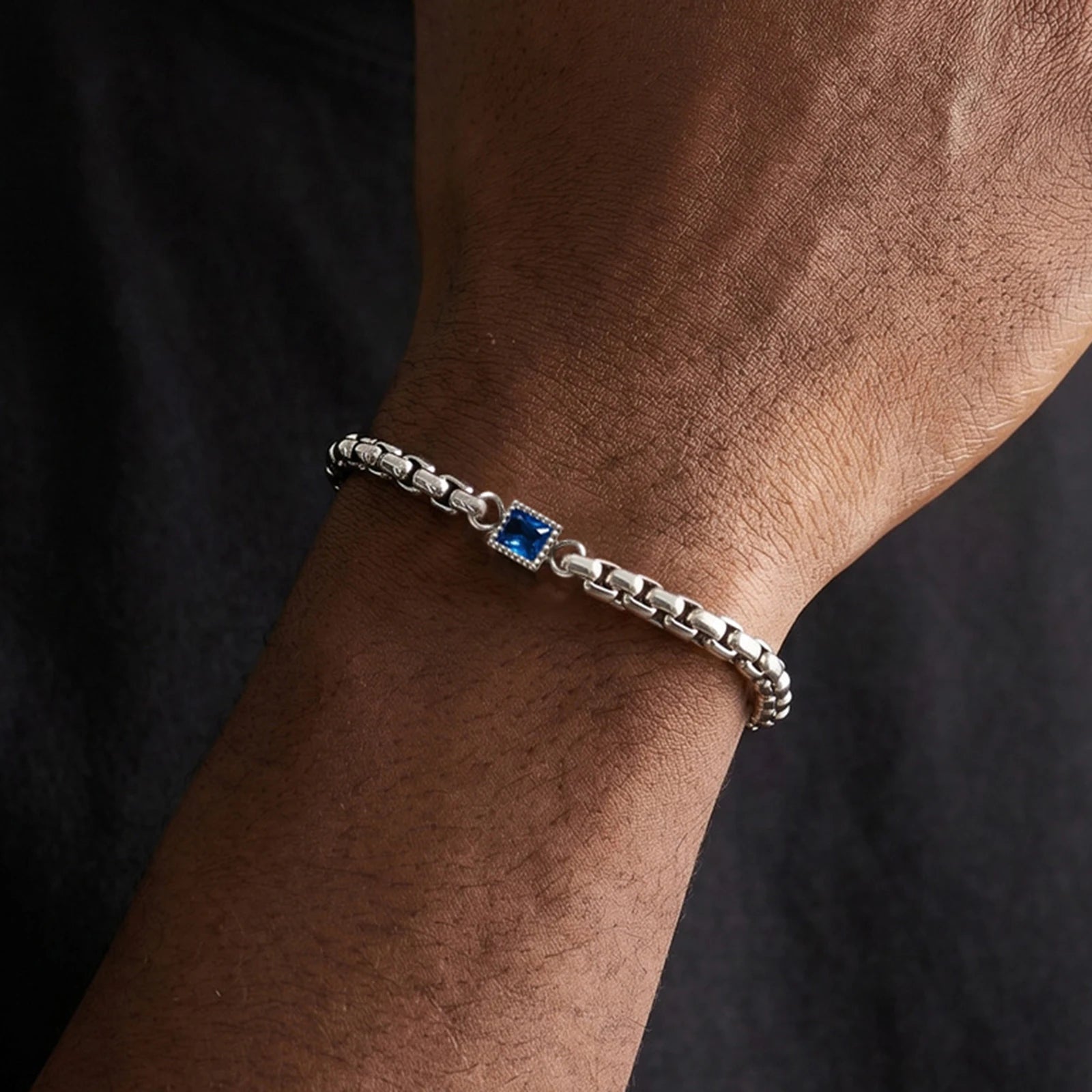 Bracelet Homme Zircon – Chaîne Carrée Acier Inoxydable 4mm