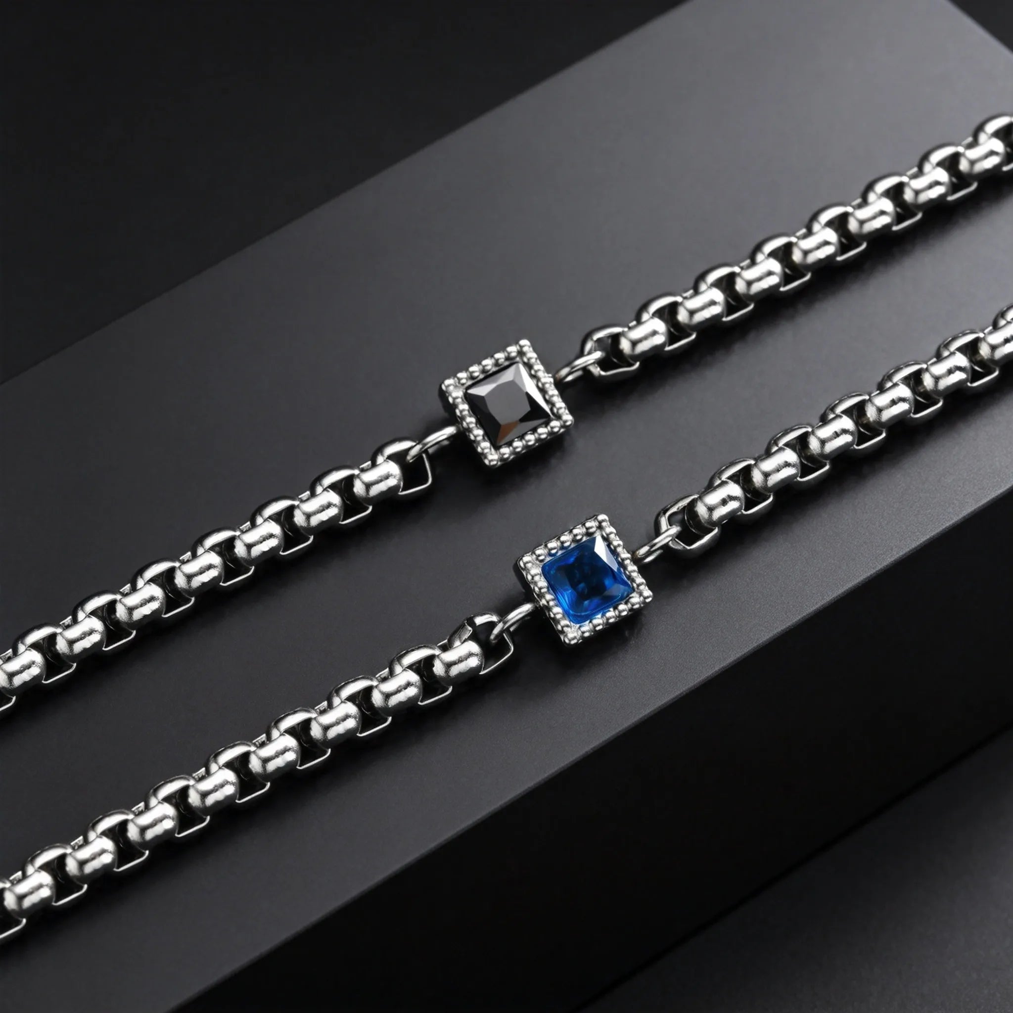 Bracelet Homme Zircon – Chaîne Carrée Acier Inoxydable 4mm