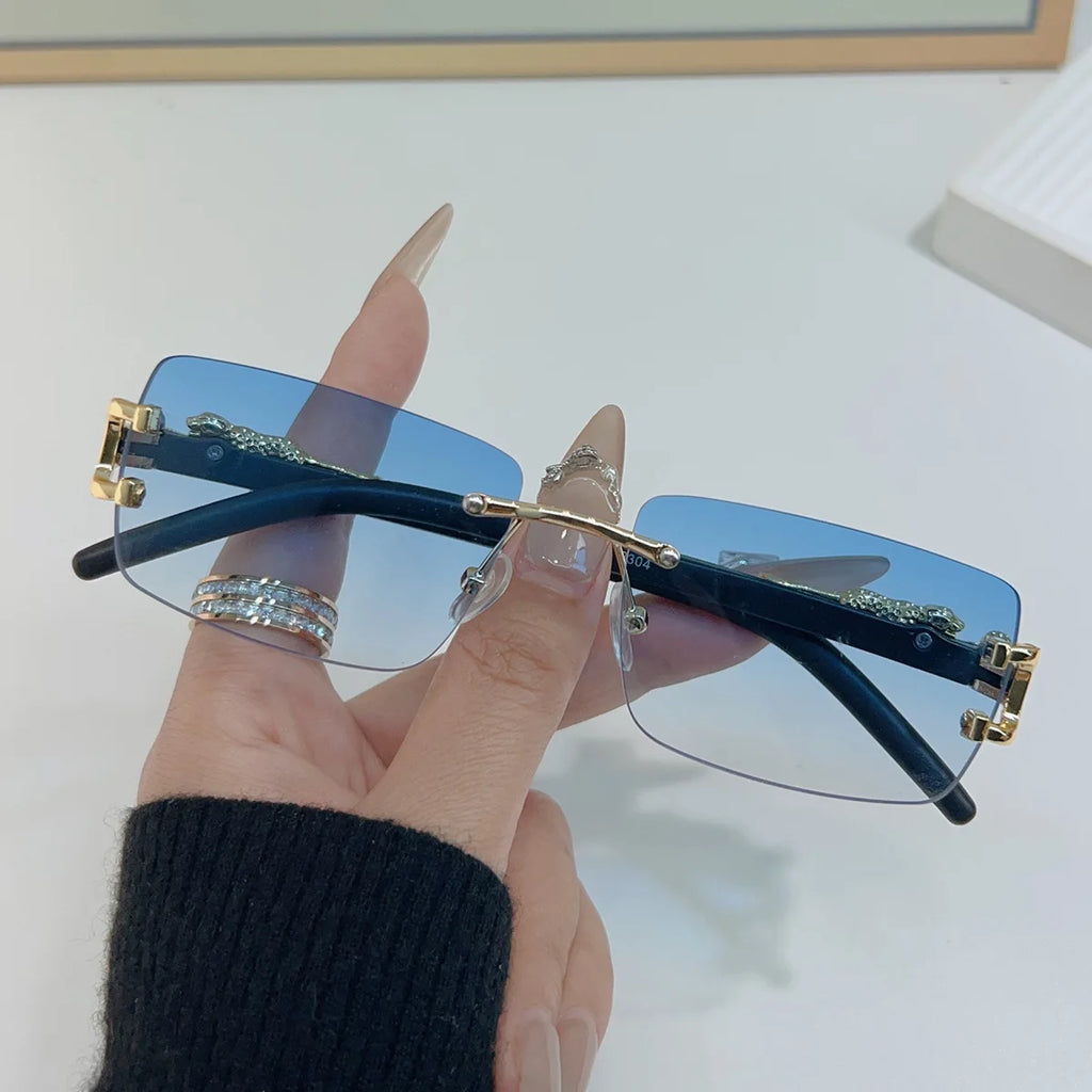 Lunettes de Soleil Frameless Rectangulaires – Style Vintage – Homme & Femme