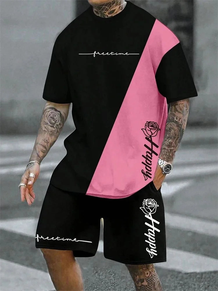 Ensemble Homme T-Shirt Spliced + Short Cordon – Outdoor Respirant Séchage Rapide 2025