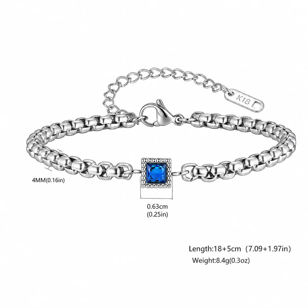 Bracelet Homme Zircon – Chaîne Carrée Acier Inoxydable 4mm