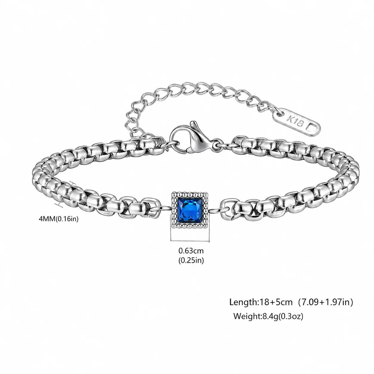 Bracelet Homme Zircon – Chaîne Carrée Acier Inoxydable 4mm