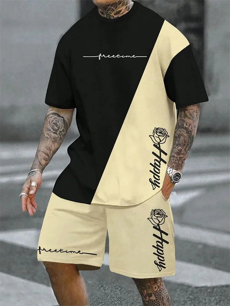 Ensemble Homme T-Shirt Spliced + Short Cordon – Outdoor Respirant Séchage Rapide 2025