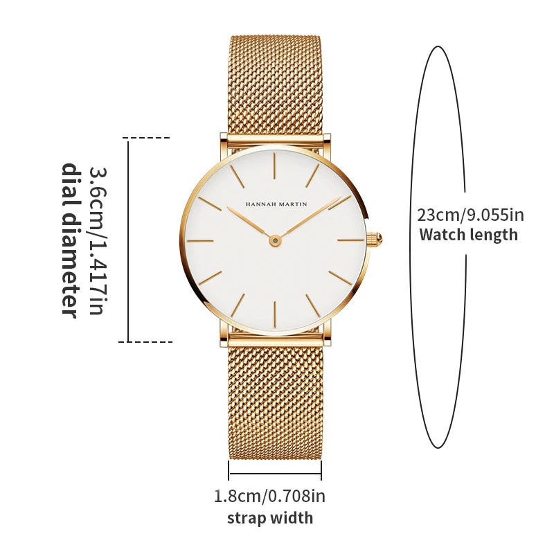 Montre Femme Or Rose – Style Minimaliste Nordique Étanche 3 Bar 36 mm