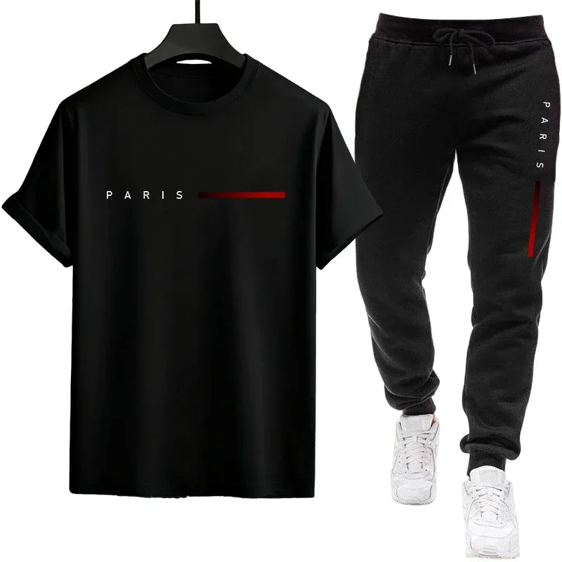 Ensemble Sport Homme – T-Shirt Manches Courtes + Pantalon Jogging Casual Été