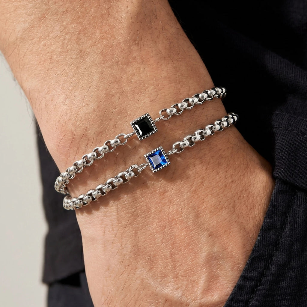 Bracelet Homme Zircon – Chaîne Carrée Acier Inoxydable 4mm