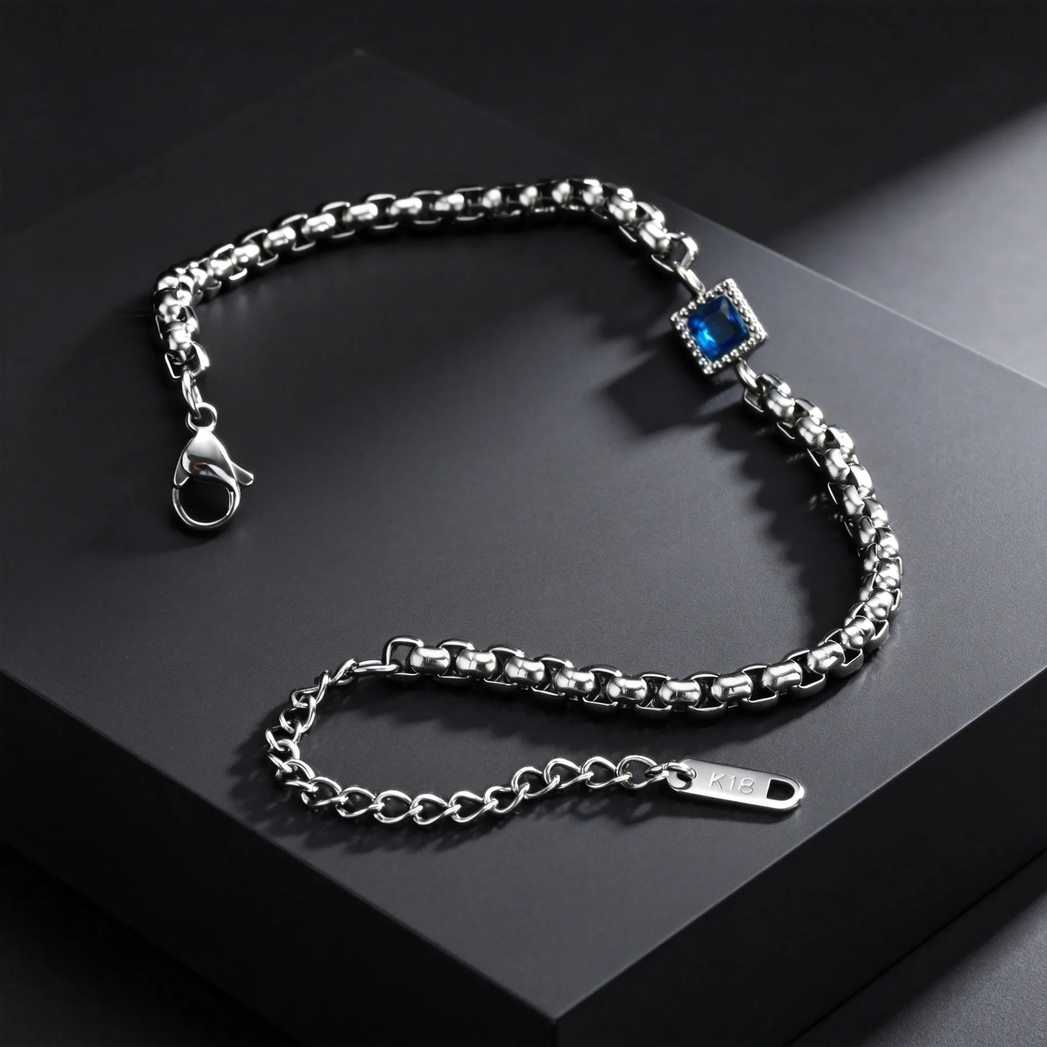Bracelet Homme Zircon – Chaîne Carrée Acier Inoxydable 4mm
