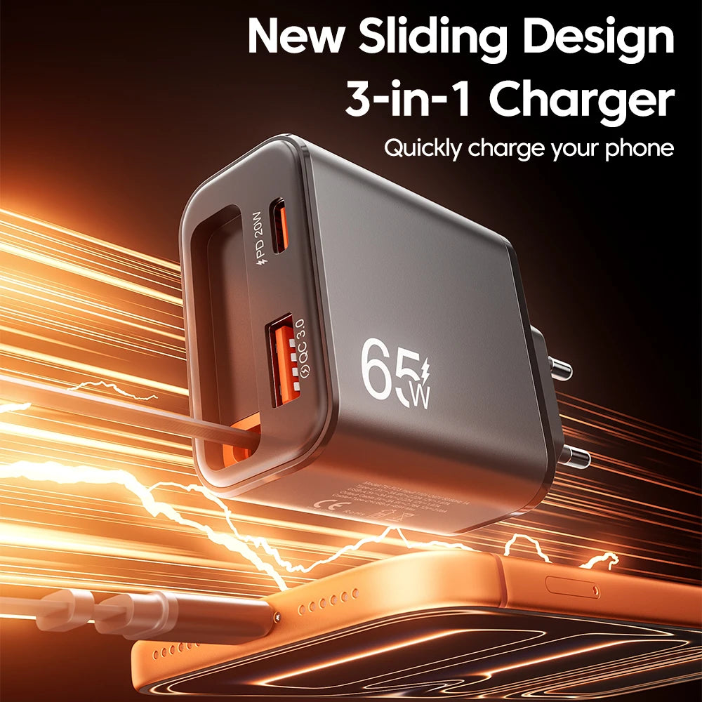 Chargeur Secteur USB-C 65W avec Câble Rétractable – Charge Ultra Rapide
