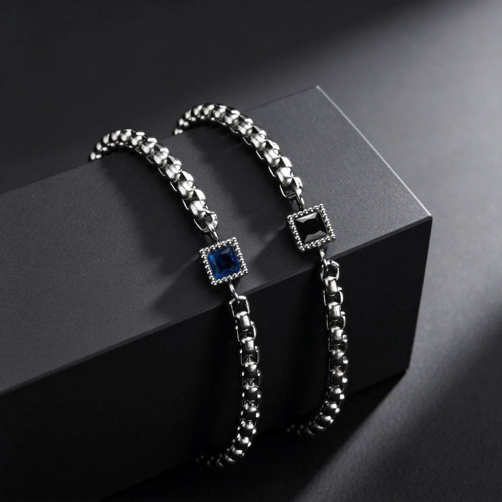 Bracelet Homme Zircon – Chaîne Carrée Acier Inoxydable 4mm