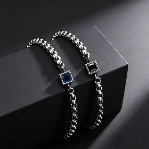 Bracelet Homme Zircon – Chaîne Carrée Acier Inoxydable 4mm