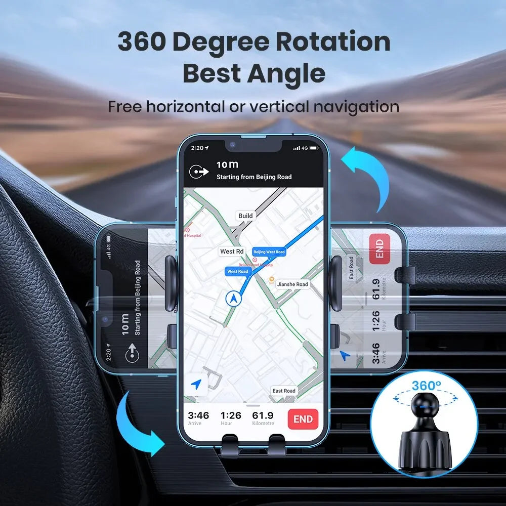 Porte-Téléphone Voiture Universel – Fixation Grille d’Aération par Gravité