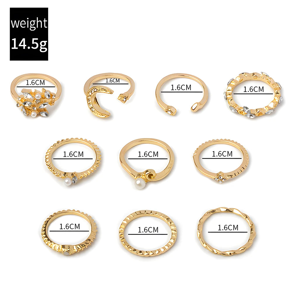 Set Bagues Femme Or – 10 Pièces Style Bohème – Idéal Cadeau