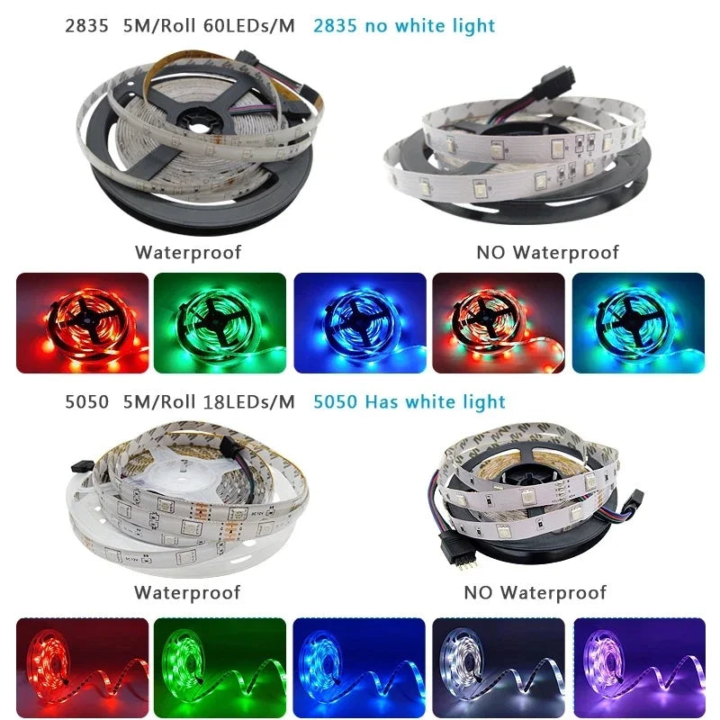 Bande LED RGB 12V Étanche – Flexible Auto-adhésive 5050/2835 Extérieur & Intérieur