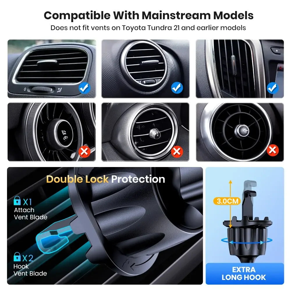 Porte-Téléphone Voiture Universel – Fixation Grille d’Aération par Gravité