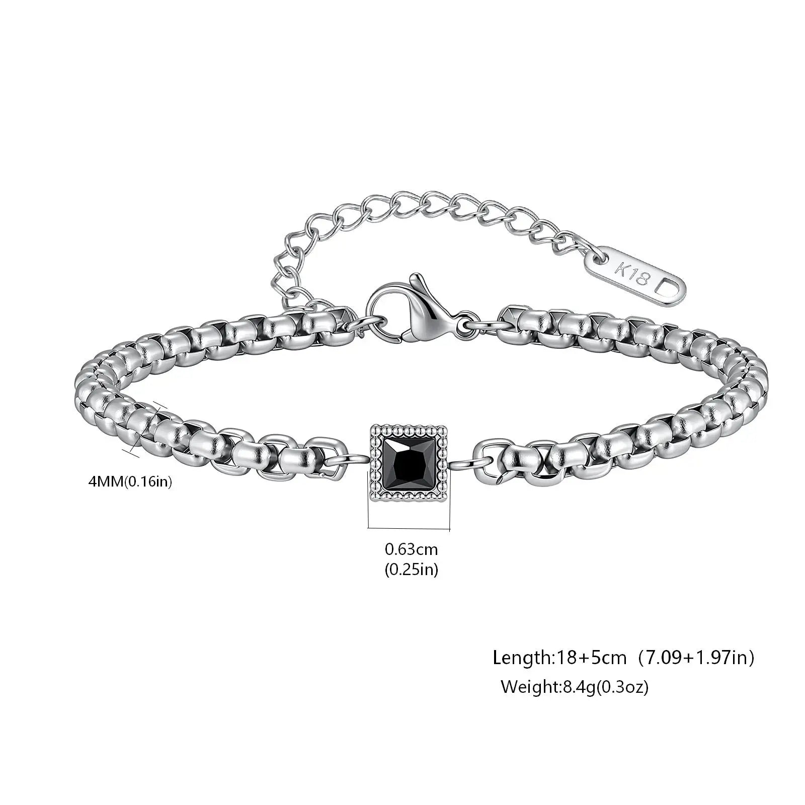 Bracelet Homme Zircon – Chaîne Carrée Acier Inoxydable 4mm