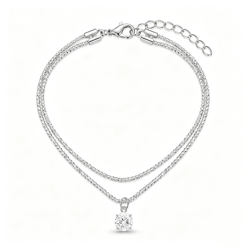 Bracelet de Cheville Femme Double Layer – Zircon Cubique – Étanche