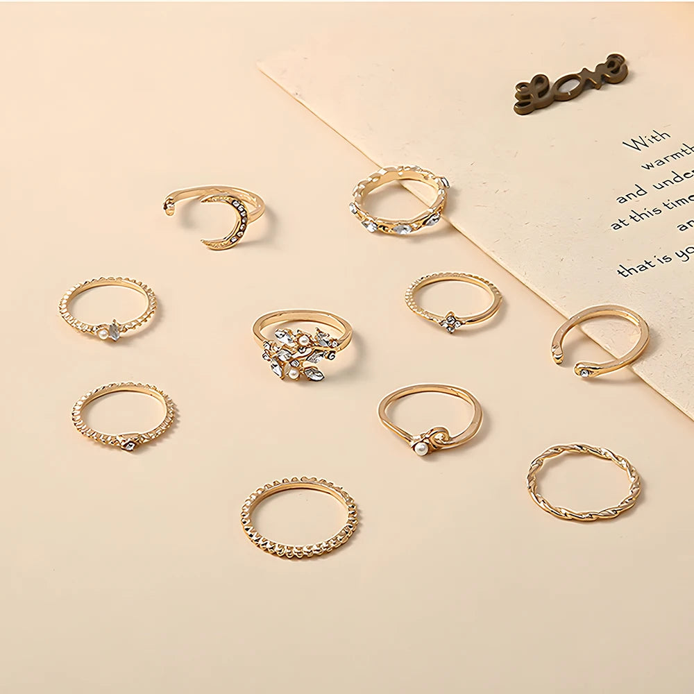 Set Bagues Femme Or – 10 Pièces Style Bohème – Idéal Cadeau