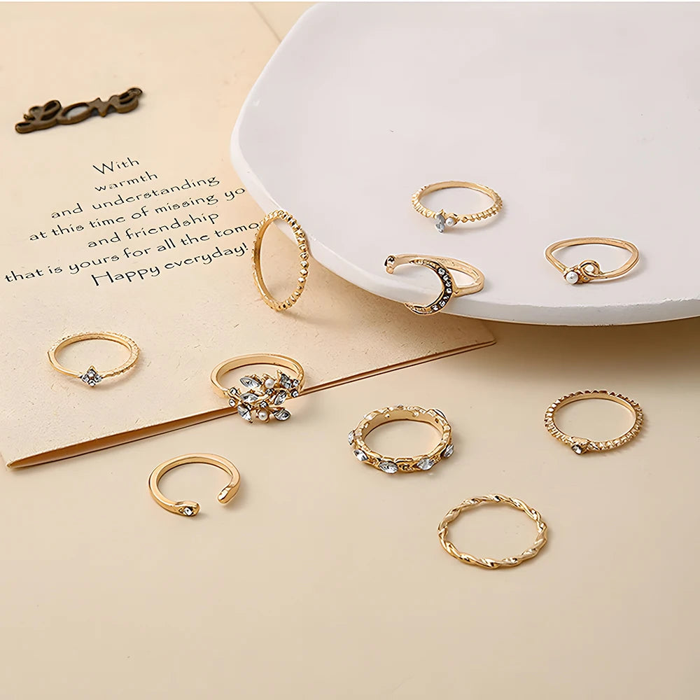 Set Bagues Femme Or – 10 Pièces Style Bohème – Idéal Cadeau