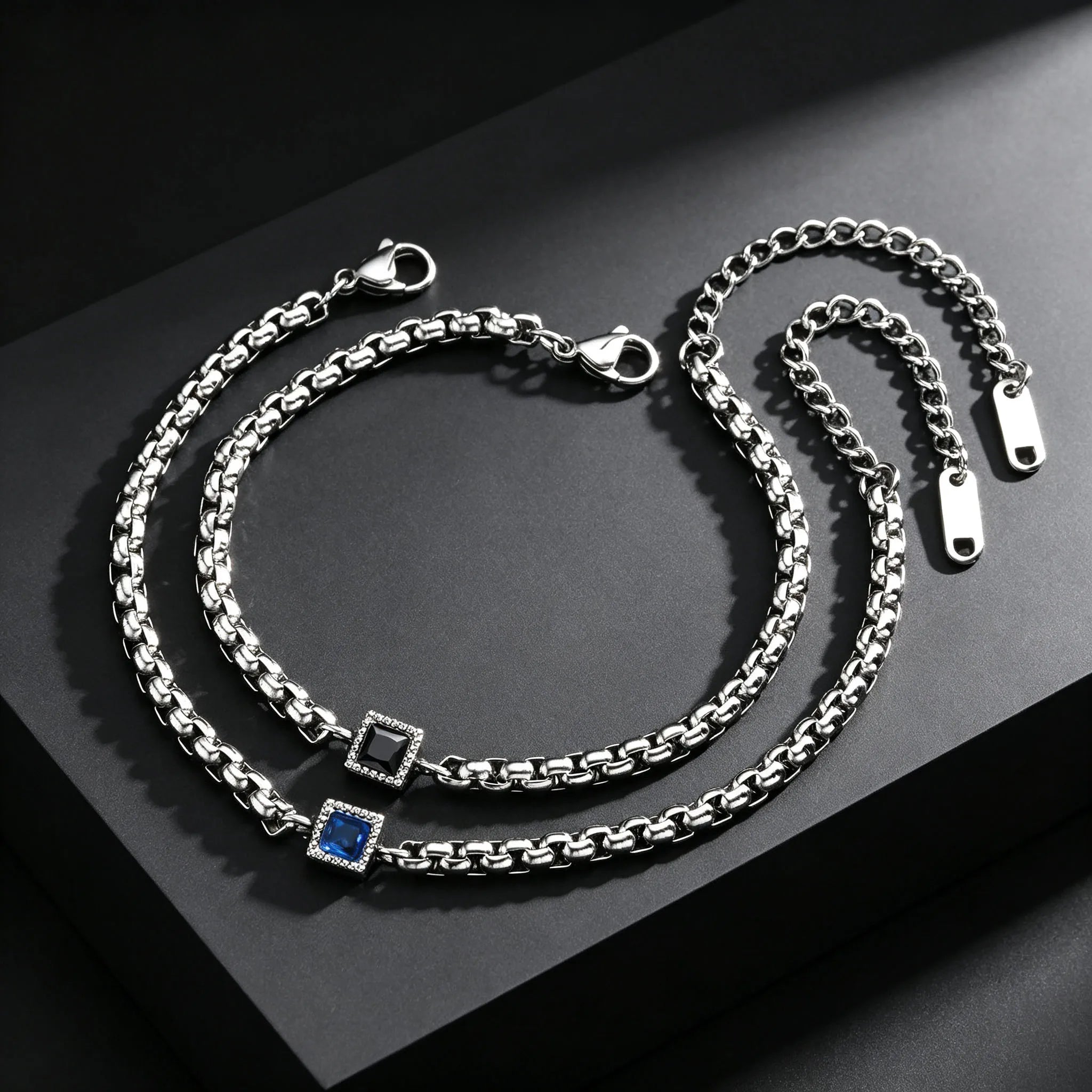 Bracelet Homme Zircon – Chaîne Carrée Acier Inoxydable 4mm