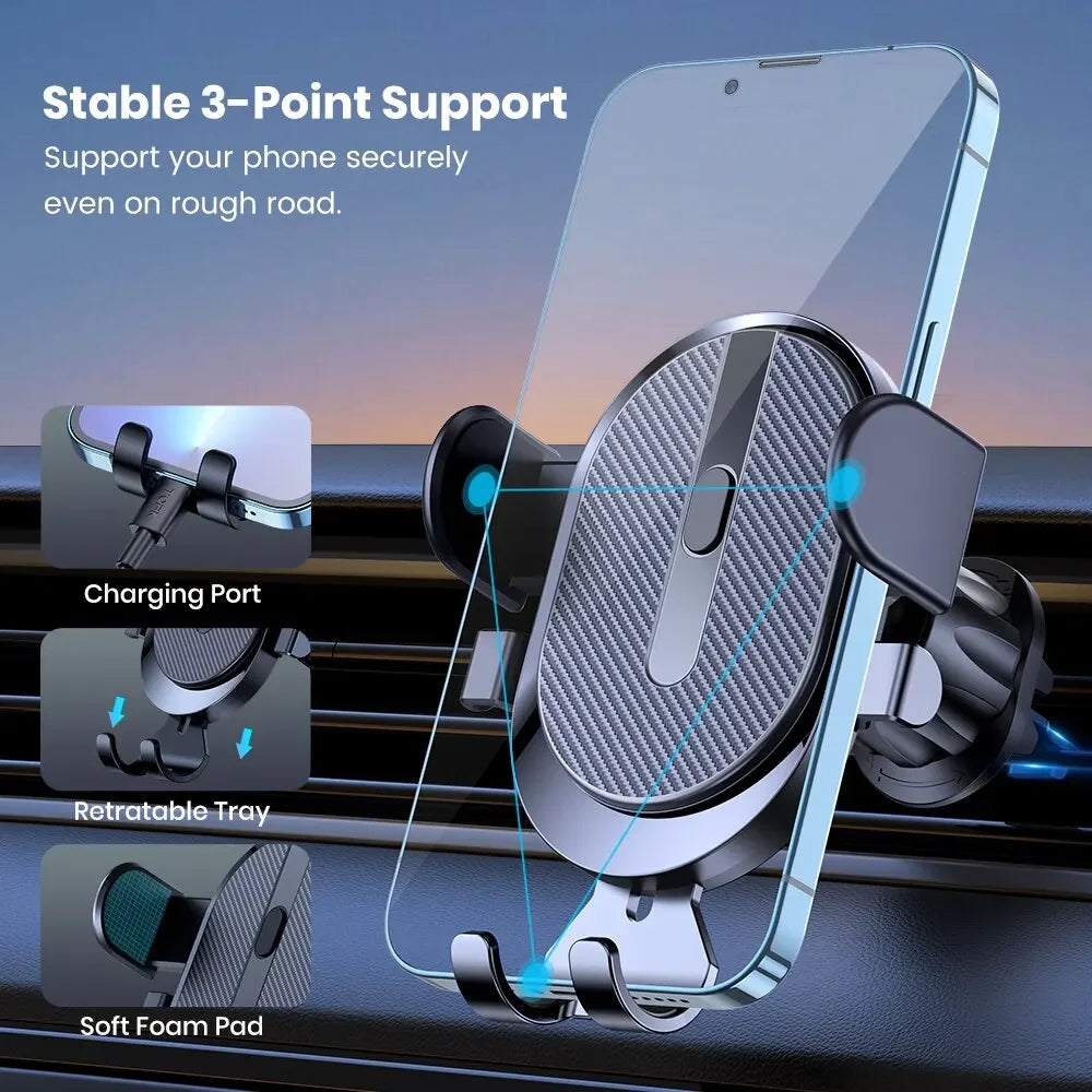 Porte-Téléphone Voiture Universel – Fixation Grille d’Aération par Gravité