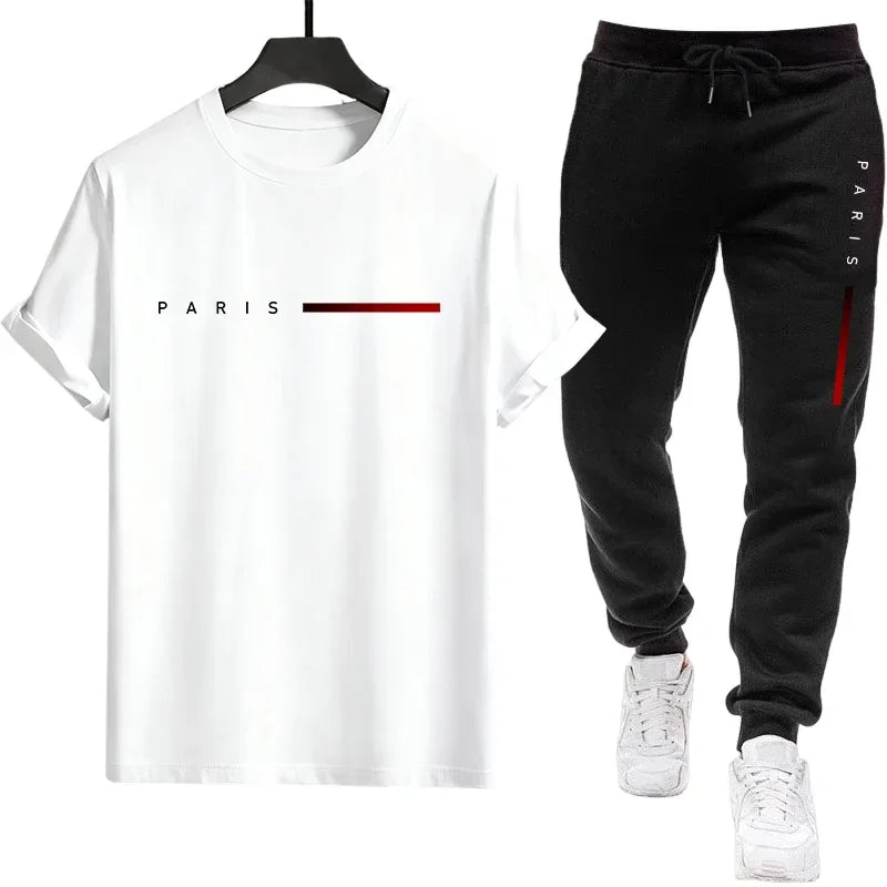 Ensemble Sport Homme – T-Shirt Manches Courtes + Pantalon Jogging Casual Été