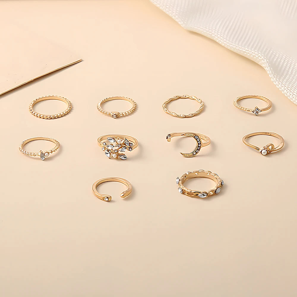 Set Bagues Femme Or – 10 Pièces Style Bohème – Idéal Cadeau
